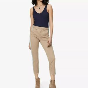 MOTHER The Shaker Prep Fray Jean Sz 23 Khaki Blue Stretch High Rise Side Stripe